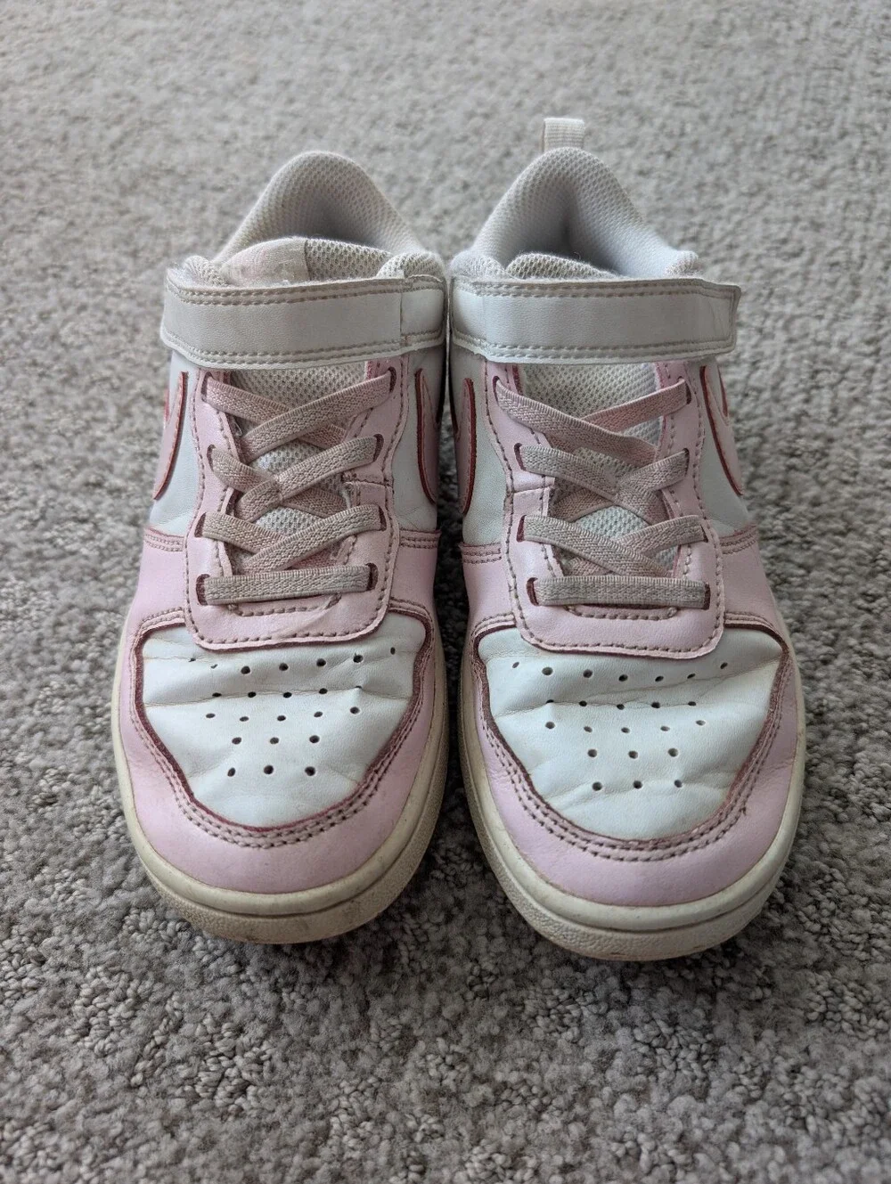 Kids Nike White and Light Pink Court Borough Sneakers